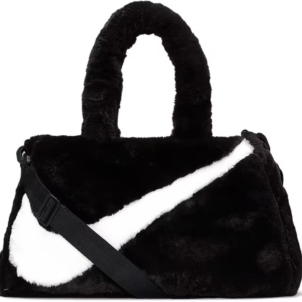 Nike Black and Cream Faux Fur Shoulder Bag